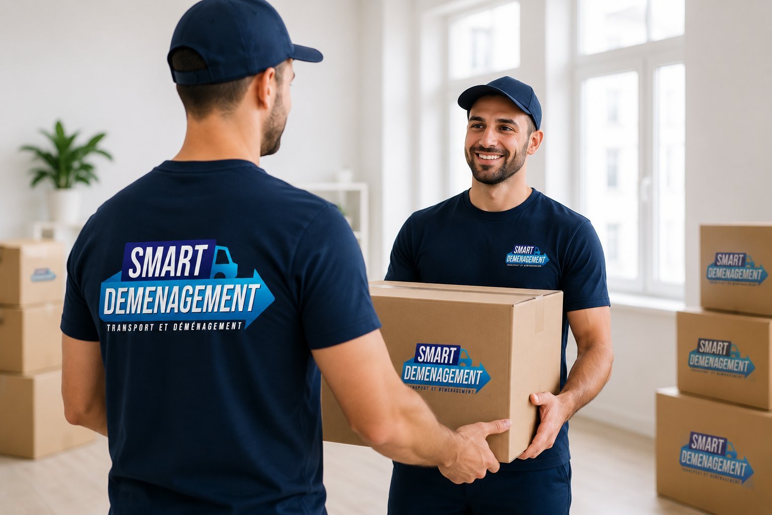 Remise de carton entre déménageurs